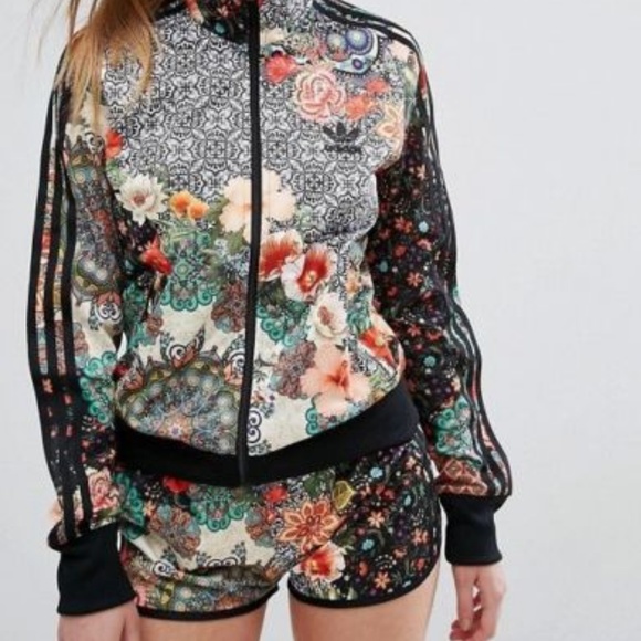 adidas floral jacket and shorts